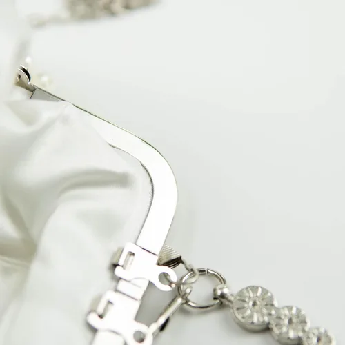 Vista 6 de Ofuleo Bolsos de mano de perlas de lujo, bandolera de cristal para mujer, para boda, noche, fiesta casual, Blanco
