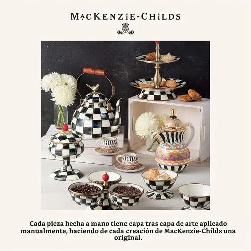 Vista 6 de MACKENZIE-CHILDS Bandeja Ovalada de Esmalte, Plato de Servir para Entretenimiento, Pequeño, Cuadros Cortesanos en Blanco y Negro color fantasía
