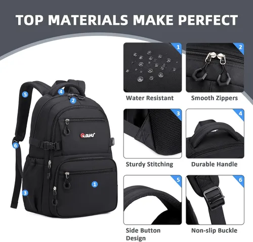 Vista 5 de ASKSKY Mochila para la escuela, mochila ligera para niños y niñas, mochila escolar para adolescentes, para hombres y mujeres, Negro -, Mochilas