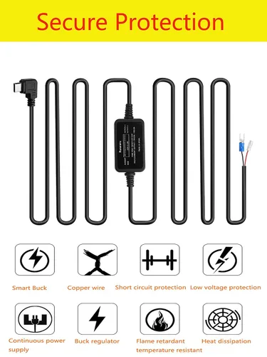 Vista 4 de Kit de cable duro para cámara de salpicadero de automóvil, cable de alimentación compatible con WOLFBOX D07, REDTIGER F7N, Z-Edge Z3D Z3Pro T4 T3
