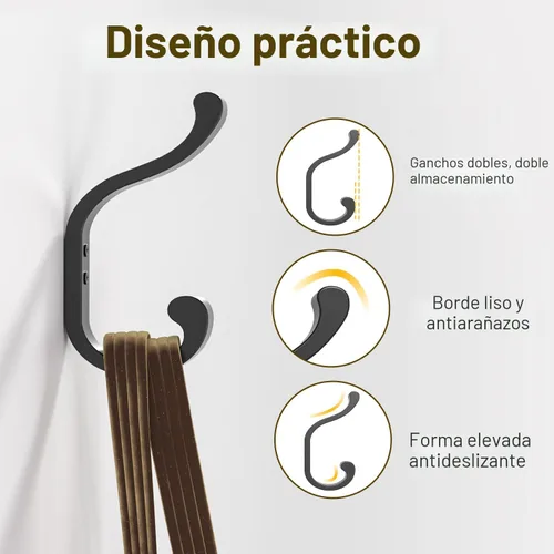 Vista 4 de bussdis Ganchos de pared para colgar abrigos, ganchos de mochila resistentes para pared, soporta hasta 30 libras, ganchos grandes para toallas, Negro
