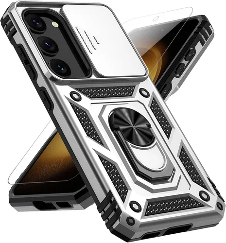 Vista 10 de Funda para Samsung Galaxy S23, con cubierta deslizante para cámara, protector de pantalla HD, soporte de anillo giratorio de 360°, protección
