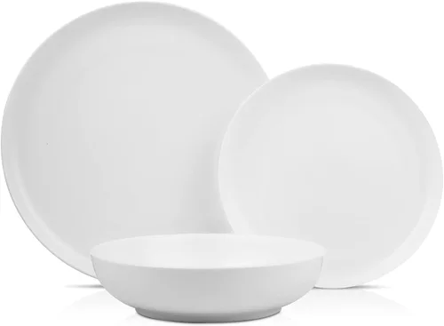 Vista 10 de Stone Lain Gabrielle Bone - Juego de vajilla de porcelana, servicio de 12 piezas para 4, color blanco sólido