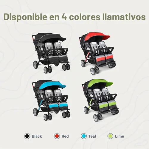 Vista 7 de Gaggle Compass Quad Cochecito plegable de 4 asientos, color negro Cochecito cuádruple con dosel, gran cesta de almacenamiento, arneses de 5 puntos