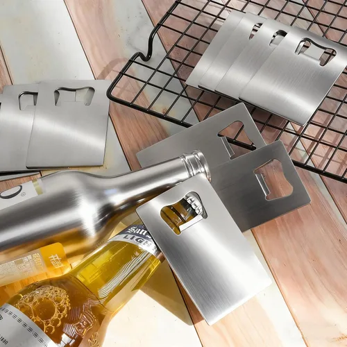 Vista 5 de Abrebotellas de tarjeta de crédito de acero inoxidable de 10 piezas, tamaño cartera abrebotellas de cerveza