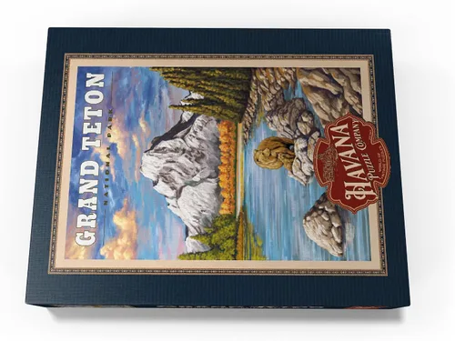 Vista 4 de MyPuzzle Grand Teton National Park – Grizzly Bear Hug, póster de viaje vintage – Rompecabezas de 100 piezas premium para adultos