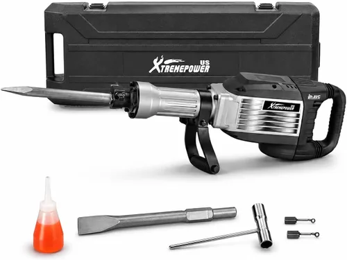 Vista 9 de XtremepowerUS - Martillo eléctrico de demolición Pro-series de 2200 W, rompedor de concreto con cincel plano y punta de cincel con estuche