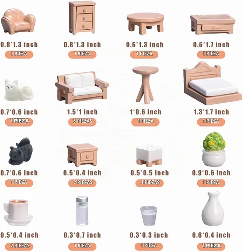Vista 4 de Juego de accesorios de resina para muebles de casa de muñecas de 23 piezas
