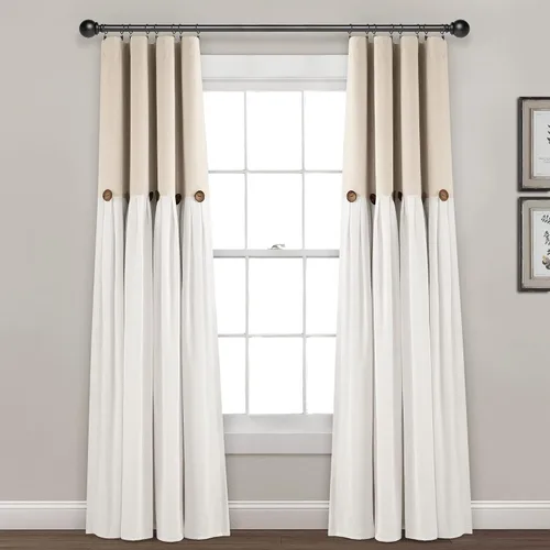 Vista 12 de Lush Decor - Cortinas de lino con botones de estilo granja, panel individual, diseño plisado de dos tonos de 40 pulgadas de ancho x 108 pulgadas