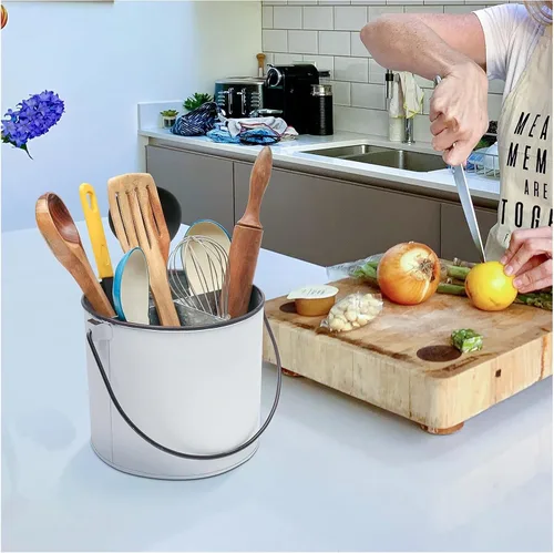 Vista 10 de Bedding Craft Organizador de utensilios galvanizado – Soporte de metal para cocina, picnic y fiestas, organizador rústico para negro, cubiertos