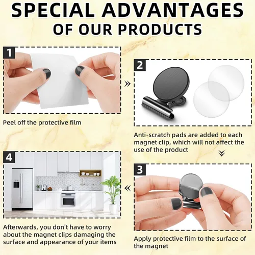 Vista 5 de Grtard Paquete de 6 clips magnéticos resistentes, clips magnéticos para refrigerador, imanes de refrigerador, clip magnético fuerte, imanes sin Negro