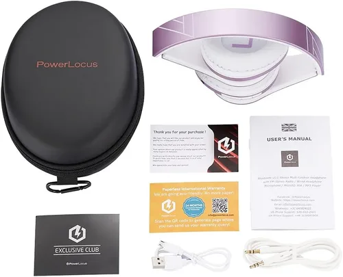 Vista 9 de PowerLocus Auriculares Bluetooth sobre la oreja, auriculares inalámbricos con micrófono, auriculares plegables, orejeras de espuma viscoelástica