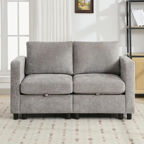 Vista 19 de WUTUTUEE Sofá biplaza modular de 58 pulgadas, sofá biplaza moderno de 2 plazas con almacenamiento, sofá modular de felpilla para sala de estar, Beige