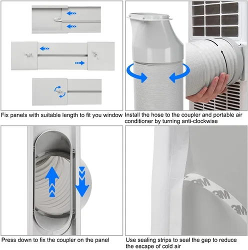 Vista 6 de Kit de puerta de ventana de aire acondicionado portátil con manguera de escape, sello de ventana ajustable para unidad de CA, kit de ventilación