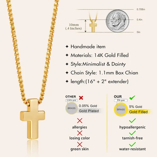 Vista 4 de Cross Necklace for Womens, 14K Gold Plated Dainty Gold Necklaces Sterling Silver Small Cross Pendant Faith Necklace Simple Gold Necklace Jewelry
