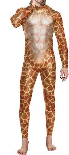 Vista 2 de SEAUR Body de Halloween con estampado 3D de animales para hombres, mujeres y adultos, cosplay, manga larga, con cremallera, disfraz