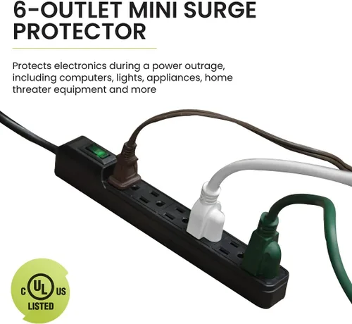 Vista 3 de Go Green Power Inc. GG-16103MINBK - Protector de sobretensiones de 6 tomas, color negro