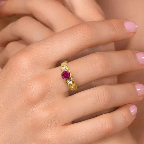 Vista 4 de Gem Stone King Anillo de compromiso de plata chapada en oro amarillo de 18 quilates con piedra natal de 0.236 in Anillo de compromiso