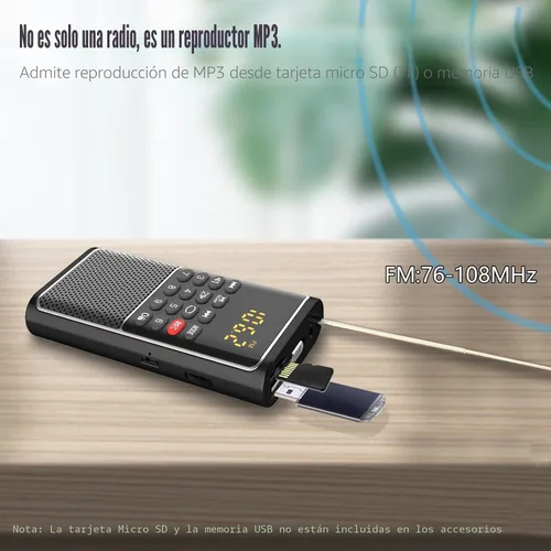Vista 2 de B01 Mini Radio FM Portátil USB, Reproductor de Tarjeta TF/SD/Ranura USB Soporte Reproducción de Mp3, Walkman de Bolsillo Radio Pequeña con Llave