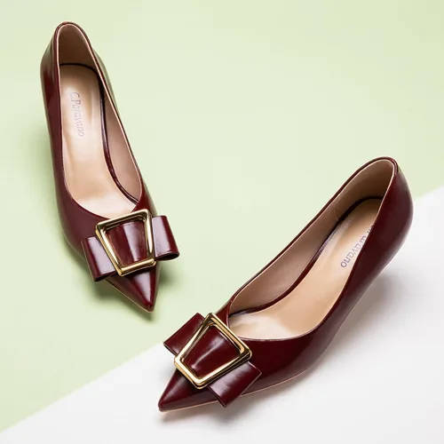 Vista 2 de C.Paravano Tacones puntiagudos con hebilla de metal para mujer, zapatos de boda sexy, tacón bajo elegante para eventos formales, trabajo, tacones