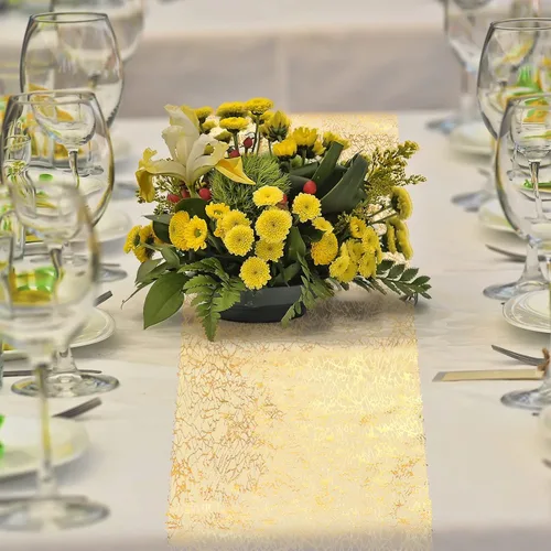 Vista 7 de Tatuo 3 piezas de camino de mesa dorado con brillo metálico, camino de mesa metálico con brillo con rollo rectangular de poliéster para decoración