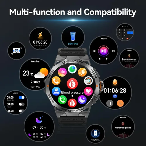 Vista 6 de Reloj inteligente, AMOLED de 1.43" para teléfonos Android con llamada Bluetooth, resistente al agua robusto, batería de ultra larga duración, más