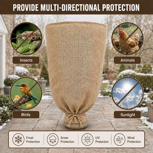 Vista 4 de 1 pieza cubierta de arpillera para plantas de invierno de 45.3 x 70.9 pulgadas, bolsas grandes de arpillera con cordón, cubiertas reutilizables