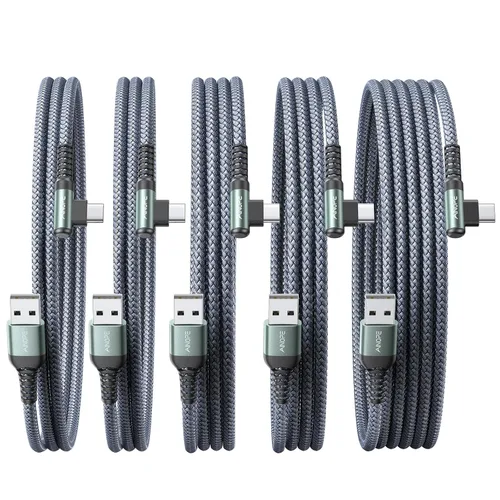 Vista 13 de AINOPE - Cable USB C de 1 metro en ángulo recto, paquete de 2 cables USB a USB C de 1 metro, cable USB A a USB C trenzado de nailon de 3.1A de carga