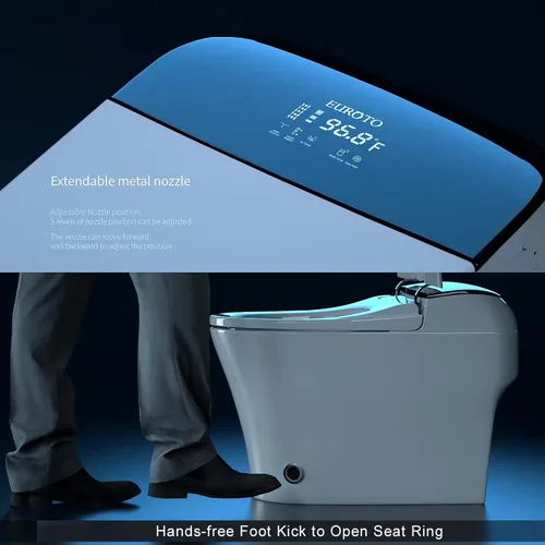 Vista 3 de EUROTO Bidé de inodoro inteligente de doble descarga de lujo, tapa de apertura y cierre automático, asiento con calefacción instantánea y agua