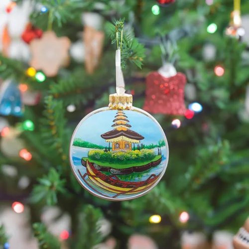 Vista 6 de Bali, Indonesia Bola de Vidrio Adorno de Navidad 4 Pulgadas