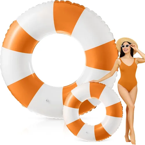 Vista 26 de Foilswirl Flotadores inflables jumbo de 47.24 pulgadas para piscina, anillos de piscina a rayas azules y blancas, tubo inflable para mujeres