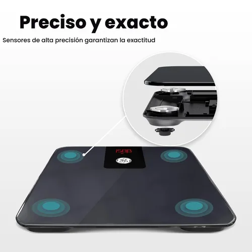 Vista 5 de GE Báscula digital para el baño para pesarse, báscula inteligente Bluetooth para peso corporal y IMC, báscula electrónica negra para baño y hogar