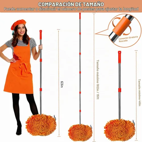 Vista 3 de Plumero de pared de alto alcance de 20 pies – Mopa de pared de microfibra de felpilla con poste empalmable de 3 a 14 pies Limpiador de pared