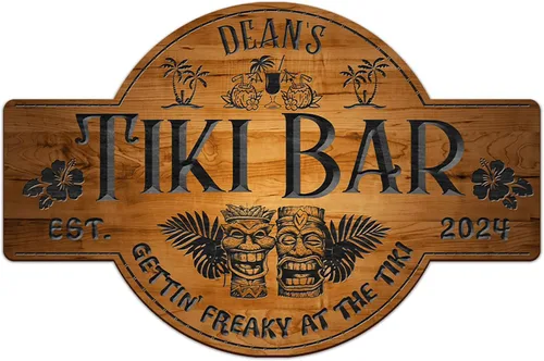 Vista 11 de THUYPT Cartel personalizado con reglas Tiki para bar Tiki, decoración de madera Tiki con patrón Tiki Totem, decoración tropical para playa impresa
