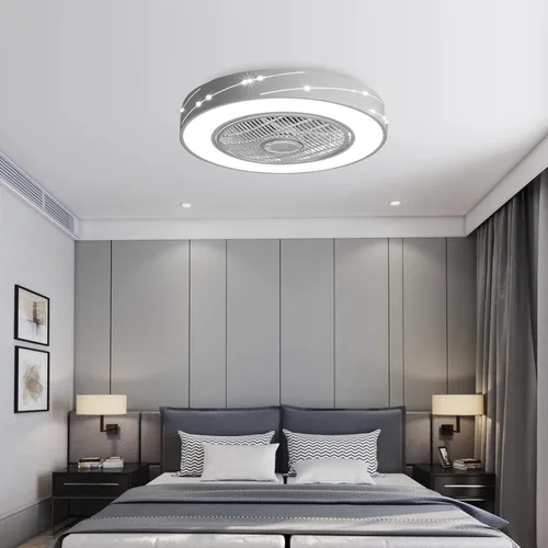 Vista 9 de Ventilador de techo con luz, LED de 22 pulgadas, modos de iluminación totalmente regulables con control remoto, cuchillas acrílicas invisibles