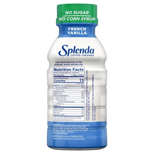 Vista 2 de SPLENDA Crema de café de vainilla francesa baja en calorías, sin azúcar, botella de 8 onzas líquidas