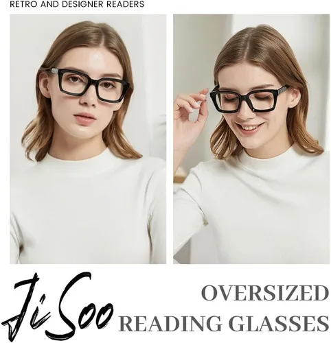 Vista 3 de JiSoo Oversized Reading Glasses for Women, Stylish Designer Large Readers Oprah Style with Spring Hinge