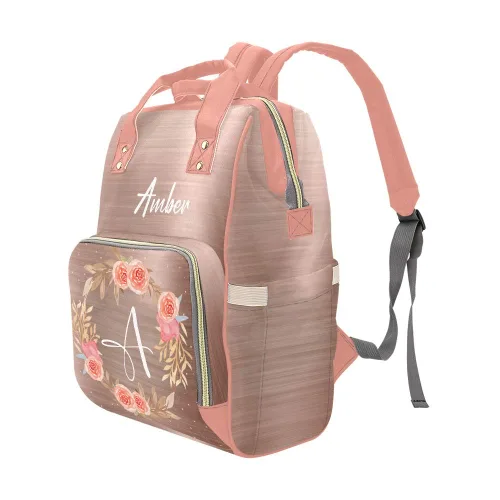 Vista 4 de Bolsas de pañales de flores impresas Mochila con nombre Bolso de bebé personalizado Bolsa de pañales de enfermería Regalos, Personalizado 1