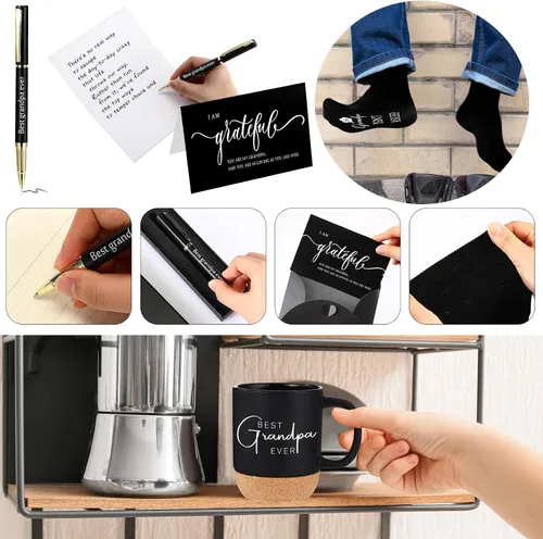 Vista 3 de ReliThick Juego de 6 regalos para el mejor abuelo para hombres, regalos del día del padre, regalos del abuelo, 13.5 onzas, tazas de cerámica