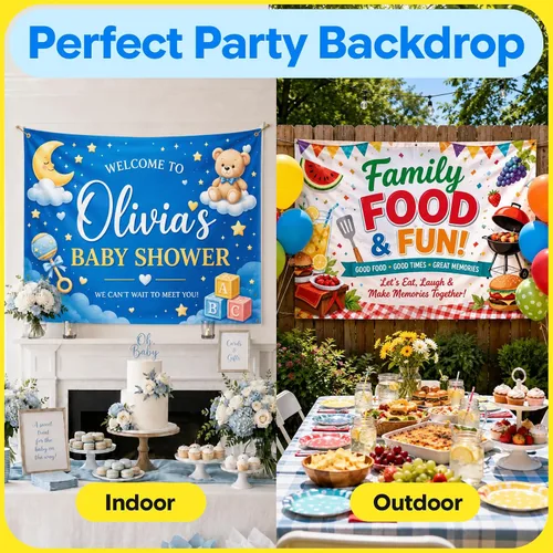 Vista 7 de Pancartas y letreros de vinilo personalizados de 1 x 1 pie, para interiores o exteriores, gran telón de fondo personalizado para fiestas, negocios