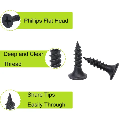 Vista 3 de Tornillos para madera #6 x 3/4 pulgadas, 100 unidades, tornillos Phillips planos negros, tornillos de madera autorroscantes, tornillos de acero al