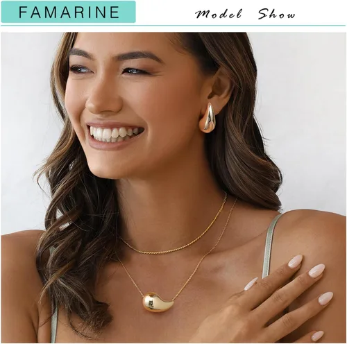 Vista 2 de FAMARINE Aretes de oro con forma de gota de agua para mujer, aretes grandes de oro con forma de lágrima