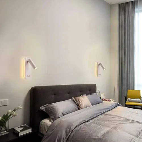 Vista 6 de Lámpara de lectura de cabecera montada en la pared, luces LED de lectura de pared para cama, juego de 2 apliques de pared enchufables, luz