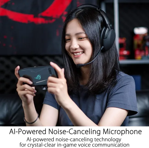 Vista 3 de ASUS ROG Strix Go Gaming Headphones with USB-C Adapter Ai Powered Noise-Cancelling Microphone Over-ear Headphones for PC, Mac, Nintendo Switch