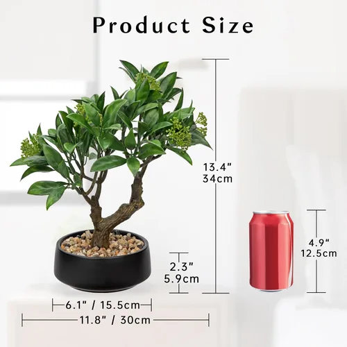 Vista 3 de Árbol Bonsái Artificial, Pequeño Árbol Bonsái de Laurel de Bahía de 13" Árbol Bonsái de Interior Planta Falsa en Maceta Planta Decorativa Falsa