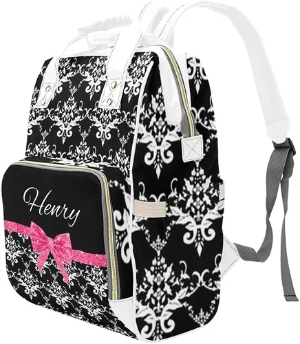 Vista 4 de Mochila de pañales de cebra verde con nombre para hombres y mujeres personalizada de enfermería bolsas de bebé hombro bolsa de viaje mochila