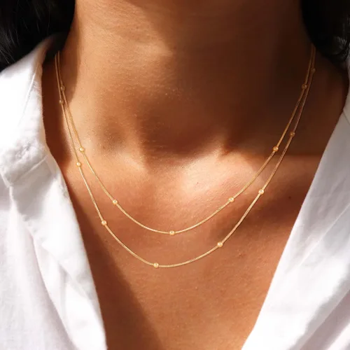 Vista 2 de CHESKY - Gargantilla de oro para mujer, chapado en plataoro de 14 quilates, gargantilla de cuentas satélite, delgada, de moda, collares de clip
