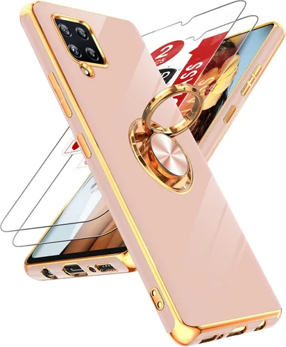 Vista 17 de LeYi Funda para teléfono Galaxy A12: con protector de pantalla de vidrio templado [paquete de 2] Soporte de anillo giratorio de 360°, soporte Rosa