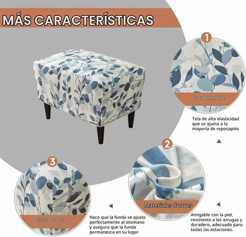 Vista 2 de Eco-Ancheng Funda elástica para silla, funda otomana rectangular de almacenamiento, funda otomana para reposapiés, fundas otomanas para taburete