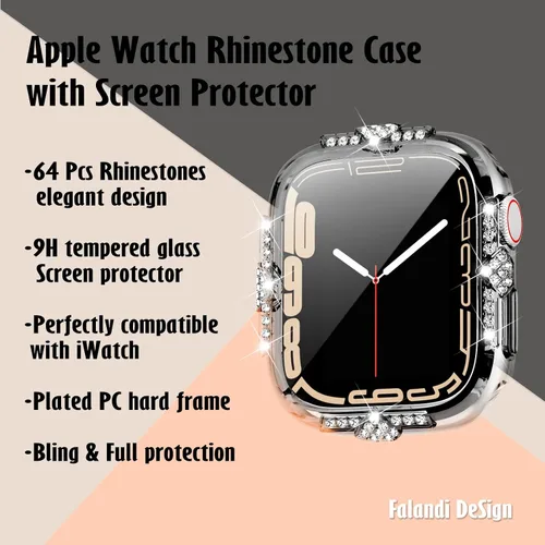 Vista 8 de Funda rígida compatible con Apple Watch Series SE 6/5/4 de 1.575 pulgadas (1.575 in) de diamantes de imitación con protector de pantalla de vidrio